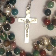 R36 silver crucifix, potato pearls, Indian agates